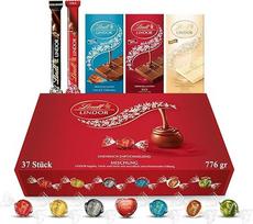 "Lindt" šokolado dovanų dėžutė - 776gr (37 dalių rinkinys) - įvairūs šokolado batonėliai ir papuošalai, "Lindor" šokolado dėžutė, padėkos, gimtadienio ar šventinė dovana