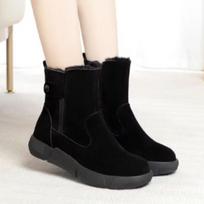 Women's Winter Snow Boots Fur Lined Waterproof Suede Mid Calf Short Boots Warm Slip Resistant 35 juoda