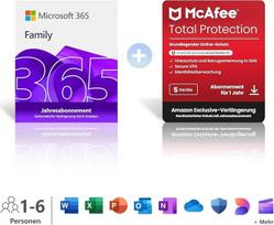 "Microsoft 365 Family" │ 1 metai │ iki 6 asmenų │ Office Apps mit KI | iki 6 TB Cloudspeicher | verlängert für 129,99€ + "McAfee Total Protection" | 1 metai | 5 gerovės │ verlängert für 108,10€