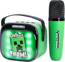 "Minecraft" mini LED belaidis karaokės garsiakalbis su "Bluetooth" mikrofonu Žalios spalvos besikeičiančios lemputės