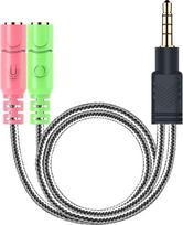 "MillSO" ausinių adapterio daliklis 3,5 mm garso jungties Y kabelis (3,5 mm stereofoninės jungties kištukas į 2 x 3,5 mm moterišką), skirtas kompiuterio žaidimų ausinėms (ne dviem ausinėms), PS4, "Xbox One", išmaniesiems telefonams ir nešiojamiesiems komp
