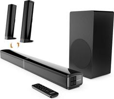 "Oakcastle SB80 Xtra" garso juosta televizoriaus įrenginiams, 200 W 2.1 garso juosta su žemų dažnių garsiakalbiu, 2-in-1 nuimama namų kino garso sistema, "Bluetooth" garsiakalbis televizoriams su HDMI ARC, pridedamas tvirtinimo prie sienos rinkinys