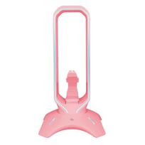 RGB Gaming Headphone Stand with Mouse Bungee Cord Holder Over-Ear Headset Holder with 2 USB Ports Gaming Accessories rožinė
