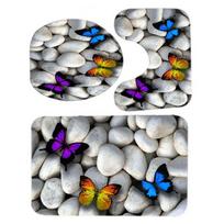 3pcs Toilet Seat Mat Set 10MM Sponge Butterfly Pebble Pattern Warm Absorbent Bathroom Rug Set for Home gray