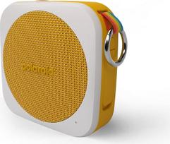 "Polaroid P1" muzikos grotuvas (geltonas) - itin nešiojamas belaidis įkraunamas "Bluetooth" garsiakalbis, atsparus vandeniui pagal IPX5 standartą ir turintis dvigubą stereofoninį suporavimą