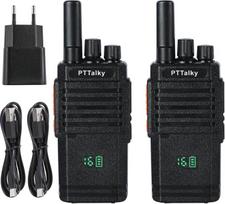 "PTTalky PR2 Plus Walkie Talkie" su ekranu Įkraunama PMR radijo stotelė "Walkie Talkie" 16 kanalų VOX CTCSS/DCS Walki Talki suaugusiems (2 vnt., juoda)
