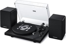 "Qlearsoul SoulBox S1" patefonas su stereofoniniais garsiakalbiais, "Bluetooth" patefonas, vinilinių plokštelių grotuvas su integruotu stiprintuvu, S formos garsiakalbiu, 33/45 aps/min (juodas)