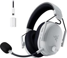 "Razer BlackShark V3 Pro", belaidės elektroninio sporto ausinės su ANC triukšmo slopinimo funkcija, 50 mm garso tvarkyklė, nuimamas mikrofonas, belaidės 2,4 GHz ir "Bluetooth", FPS profiliai, PC/Mac, baltos spalvos
