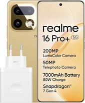 "realme 16 Pro+" 5G išmanusis telefonas su dirbtiniu intelektu, 12+512GB, "LumaColor" 200 MP pagrindinė kamera, 6,8 colio 144 Hz lenktas AMOLED ekranas, "Snapdragon® 7 Gen 4", 7000 mAh baterija, 80 W SuperVOOC įkrovimas, IP69K, auksinis
