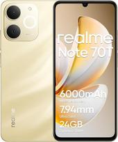 "realme Note 70T" išmanusis telefonas 4 + 256GB, 6000 mAh baterija, 15 W greitasis įkrovimas su 6 W įkrovimu, 24GB dinaminės RAM, 90 Hz vaizdo komforto ekranas, auksinis
