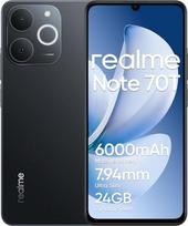 "realme Note 70T" išmanusis telefonas 4 + 256GB, 6000 mAh baterija, 90 Hz "Eye Comfort" ekranas, iki 24GB RAM dinaminės atminties, 15 W greitasis įkrovimas + 6 W atvirkštinis įkrovimas, tvirtas lauko mobilusis telefonas, dvi SIM kortelės, juodas