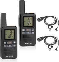 "Retevis RB667 Walkie Talkie Rechargeable", PMR446 Walkie Talkie Lightweight, USB C 1600mAh, LCD ekranas, VOX Group Call, profesionali radijo stotelė su ausinėmis, skirta žygiams, stovyklavimui (2 vnt., juoda)