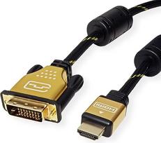 "Roline" 11.04.5891 2 m HDMI DVI juodas, auksinis vaizdo kabelio adapteris - Vaizdo kabelių adapteriai (2 m, HDMI, DVI, vyriškas, vyriškas, auksinis)