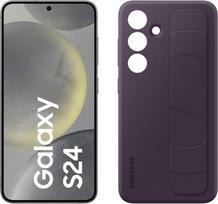 "Samsung Galaxy S24 AI" išmanusis telefonas, 8GB RAM, 128GB atminties, juodos spalvos, 3 metų gamintojo garantija + "Standing Grip" dėklas tamsiai violetinės spalvos