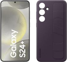 "Samsung Galaxy S24+" išmanusis telefonas su dirbtiniu intelektu, 12GB RAM, 256GB atminties, marmurinės pilkos spalvos, tamsiai violetinės spalvos dėklas