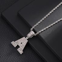 Full Zircon Ladder Square Letter Necklace 26 English Letter Pendant Hip Hop Trend Jewelry black