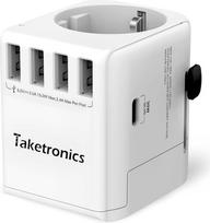 "Schuko" kelioninis adapteris 3 kontaktų universalus kelioninis kištukas 4 x USB A, 1 x USB C 30 W ir 1 x kintamosios srovės "Schuko" lizdas, tarptautinis kištukinis adapteris, universalus adapteris iš Vokietijos į JAV, Angliją, Australiją, Kiniją