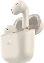 "Sennheiser ACCENTUM Open Earbuds" - atviros ausinės, dinamiško garso ir belaidės "Bluetooth" ausinės, IPX4 apsauga nuo purslų, 28 val. baterija, USB-C įkrovimo dėklas, skirtos muzikai ir telefono skambučiams, kreminės spalvos