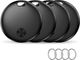 "Smart Air Tracker Tag 4 Pack", raktų ieškiklis, suderinamas su "Apple Where is? (tik iOS), raktų ieškiklis bagažui, rankinei ar piniginei, IP67 atsparus vandeniui, keičiama baterija (weTag Mini), juodas, juodos spalvos
