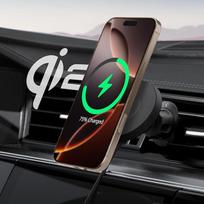 "Spigen OneTap Pro 4 Qi2 15W MagSafe" automobilinis laikiklis su įkrovimo funkcija Qi2 Certified & Ventilation Clip Charger, greitasis įkroviklis, automobilinis mobiliojo telefono laikiklis, skirtas "iPhone 17/16/15/14/14/13/12 Pro Max Air Plus Mini