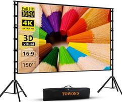 "Towond" projektoriaus ekranas ir stovas, 150 colių projekcinis ekranas, skirtas patalpoms lauke Nešiojamas 16:9 4K HD filmų ekranas su dėklu, nesiraukšlėjantis dizainas, skirtas namų kino teatrui, kiemo kinui