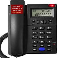 "Uvital" laidinis fiksuotojo ryšio telefonas, juodos spalvos fiksuotojo ryšio telefonas, stacionarus telefonas namams, biurui ir viešbučiui su LCD ekranu, skambinančiojo numerio atpažinimo funkcija, skambinimo garsumas, laisvų rankų įranga, paprastas naud