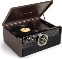 "Victrola Empire" 6-in-1 patefonas (Espresso) su "Bluetooth", radiju, CD / kasetėmis, 3 greičiais, RCA išvestimi, ausinių lizdu ir integruotais garsiakalbiais