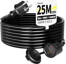 "Vickwire" guminis prailgintuvas 25 m Išorinis kabelio prailgintuvas su apsauginiu kontaktiniu kištuku "Schuko" prailgintuvas 16 A/250 V, juodas, H05RR-F 3G 1,5 mm²