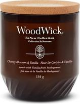 "WoodWick ReNew" kvapioji žvakė su spragsinčia dagtimi | Vidutinio dydžio vyšnių žiedų ir vanilės žvakė | Sojos ir kokosų vaško mišinys | Perdirbtos medžiagos | Puikios dovanos moterims