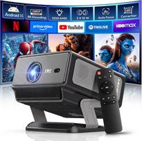 "Xgody A8" projektorius 4K namų kinas, gimtoji FHD 1080P, 1200 ANSI, automatinis fokusavimas, 6D automatinis lizdinės plokštumos koregavimas, 20 W "HiFi" garsiakalbis, "Android" 14 "WiFi", "Bluetooth", nešiojamas dieninis projektorius mobiliajam telefonui