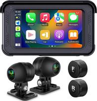 "ydi" vandeniui atspari motociklo prietaisų skydelio kamera su belaidžiu "CarPlay" ir "Android Car", 5 colių IPS jutiklinis ekranas, HD1080P kamera priekyje ir gale, TPMS, "Bluetooth", "Wi-Fi", GPS, didžiausia talpa iki 256GB