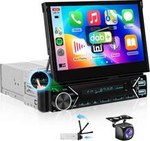 1-DIN DAB+ automobilinis radijas, belaidis "CarPlay", "Android Car", 7 colių radijas su automatiškai ištraukiamu ekranu, "Bluetooth" radijas, valdymas vairu, "Mirror Link/EQ/USB-C" + atbulinės eigos kamera