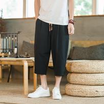 Vasarinės Harem Kelnės Vyriškos Trumpikės Kinų Stiliaus Blauzdos Ilgio Laisvos Plačios Kelnės Vyriškos Capris Kelnės 2XL juoda