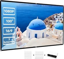 100 colių projektoriaus ekranas, 16:9 Full HD sulankstomas projektoriaus ekranas, plaunamas, apsaugotas nuo raukšlių, nešiojamas projektoriaus ekranas namų kinui, biurui ir stovyklavietei (baltas)