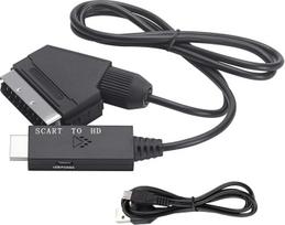 1080P SCART į HD MI keitiklio adapteris, "Plug and Play" su USB maitinimu, palaiko 1080P 60Hz, 720P 60Hz, HD vaizdą televizoriui, DVD, VHS vaizdo įrašymo įrenginiui