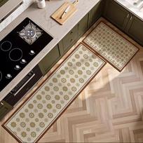 Virtuvės kilimas PVC oda Vandeniui atsparus Aliejui atsparus Neslystantis grindų kilimėlis Retro rašto kilimas Ilgo dydžio kilimai Namų dekoras Alfombra De Cocina 50x80cm brown