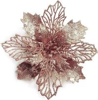 12 vienetų 6,4 colio blizgučių Kalėdų gėlės Rose Gold dirbtinis Poinsettia gėlių vainikas medžio dekoracijos su 12 žalių gėlių stiebų