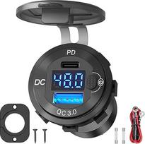 12V-60V USB C automobilinis lizdas iš aliuminio: 12 voltų nuolatinės srovės adapterio automobilinis kištukas, skirtas "iPhone" automobiliams, sunkvežimiams, karavanams, motociklams, valtims