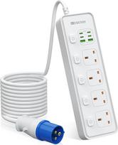 16A 4 krypčių ilgintuvas su 2 USB+4 C tipo 5M mėlynos spalvos kabeliu su individualiai pritaikytu jungikliu, skirtas nameliams ant ratų, karavanams ir kempingams