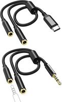 2 ausinių garso adapterio dalytuvo kabeliai, USB C 3,5 mm garso Y dalytuvo kabelis, ausinių garso adapteris ausinėms, planšetiniams kompiuteriams, išmaniesiems telefonams ir MP3 grotuvams