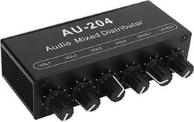 2 in 4 Out 3,5 mm stereofoninio garso jungiklio skirstytuvo dėžutė - mini stiprintuvas ausinėms ir garso įrenginiams, stereofoninio garso skirstytuvas su 2 įėjimais ir 4 išėjimais