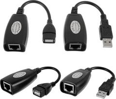 2 poros USB 2.0 Ethernet RJ45 - USB prailginimo adapteris per Cat5e/Cat6 kabelio jungtį pelei, klaviatūrai, spausdintuvui, fotoaparatui