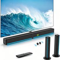 2.2 CH Soundbar für TV Geräte mit RGB-Leuchten, 180W Teilbare 2-in-1 Heimkino Soundsystem mit Bluetoot, 3 EQ-Modi, Bass Einstellbare, HDMI-ARC/Opt/Aux/USB TV Lautsprecher für Fernseher/Gaming/PC