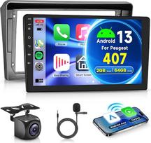 2G + 64G belaidis Carplay Android 15 automobilinis radijas Peugeot 407 2004-2011 9 colių jutiklinio ekrano automobilinis radijas su Android automobiline navigacija GPS WiFi Mirror Link Bluetooth FM/RDS EQ/USB/Steering Wheel Control atbulinės eigos kamera