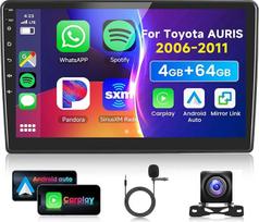 4G ir 64G 10,1 colių automobilinis radijas "Toyota Auris" 2006-2011 m. su "Carplay" "Android" belaidžiu ryšiu, 1280 x 720, "Android 13", jutiklinis ekranas, "Bluetooth", RDS/FM radijas, "WiFi Navi" /HD atbulinės eigos kamera