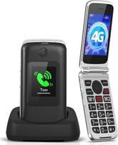 4G mobilusis telefonas senjorams be sutarties Sulankstomas mobilusis telefonas Dideli mygtukai Mobilusis telefonas senjorams su įkrovimo stotele Pagalbos iškvietimo mygtukas Dviejų SIM kortelių 1200 mAh baterija Ilgas budėjimo režimas 2,8 ir 1,77 colių sp