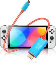 4K@144Hz USB C ir HDMI kabelio doko alternatyva, suderinama su "Nintendo Switch/Switch OLED", "Steam Deck" ir "ROG Ally", 2M USB-C HDMI adapteris su 100 W PD įkrovimu, skirtas televizoriaus ekrano dubliavimui, mėlynas