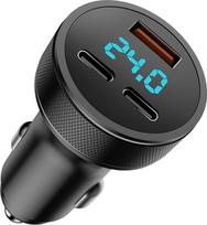 80W USB C automobilinis įkroviklis, dvigubas PD+QC3.0 USB cigarečių žiebtuvėlio adapteris, greitasis įkroviklis, 3 prievadai su LED voltmetru DC12-24V, suderinamas su "iPhone", "Android", "Samsung", planšetiniais kompiuteriais ir visais išmaniaisiais tele