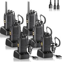 88E Walkie Talkies (6 vnt.), patobulinta versija, be licencijos, 16 kanalų PMR446 radijo stotis, 3-5 km atstumas, su TPYE C įkrovimo kabeliu ir USB įkrovimo stotele, originalios ausinės (6 vnt.)