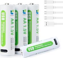 AA akumuliatoriai su ličio AA baterijomis 2000mAh 1.5V 3000mWh USB C Wiederaufladbare Batterien AA mit 4-in-1 USB-C Ladekabel, 4 Stück